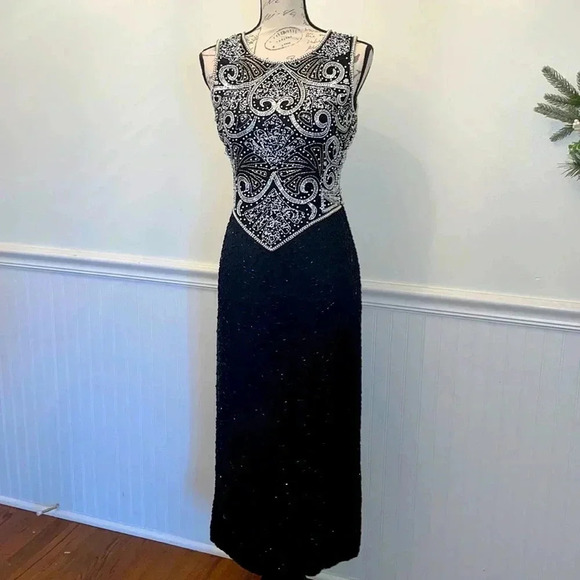 Vintage Laurence Kazar Silk Beaded Dress, size Small - Picture 1 of 9